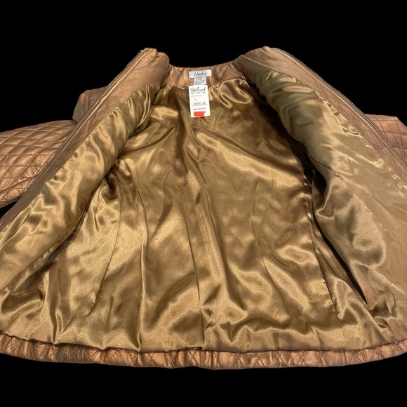 NEW Vintage 80s 90s Blushe Impressions Gold Quilted Leather Zipper Jacket w/belt - Picture 4 of 14
